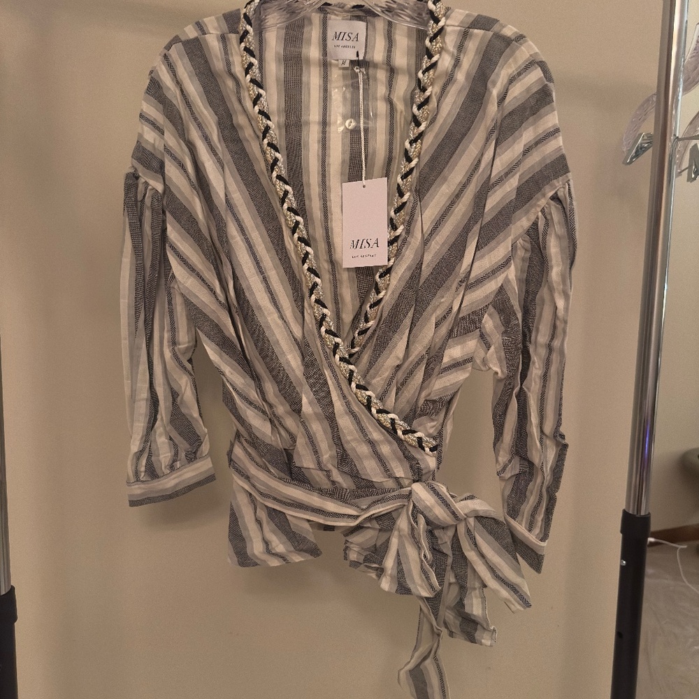 NEW Misa Los Angeles Striped Long Sleeve Wrap Top Tunic - Women's Multiple Sizes